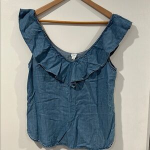GAP Chambray Flutter Sleeve Ruffled Blouse